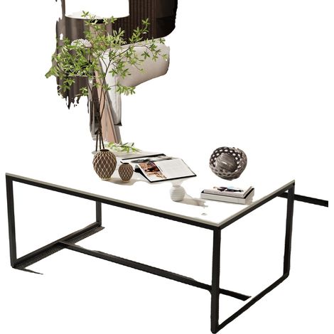 Table basse, design moderne minimaliste, surface en pierre frittée durable, BLANC (1/2)