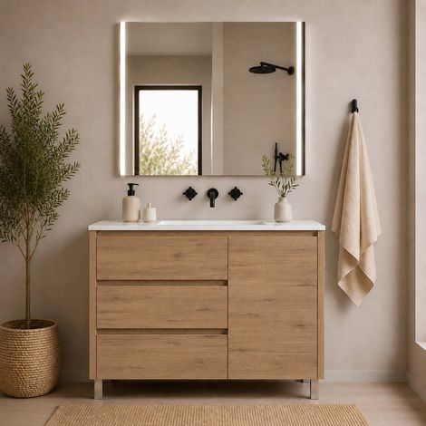 Mobile bagno con 3 cassetti, anta e lavabo ORIGENBATH VOLUM senza specchio 80x45 cm estepa (1/5)