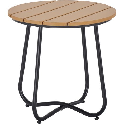 Runder, brauner Couchtisch (Ø 49 x 48 cm, Höhe), stabiles Stahlgestell, Gartentisch für Balkon, Terrasse oder Wohnzimmer. Ideal für kleine Außenbereiche.