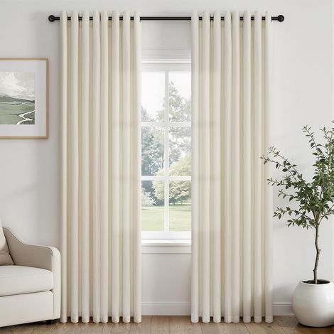 2 Panneaux Rideau Voilage Lin Faux Oeillets 140x220cm Polyester Salon Chambre (1/5)