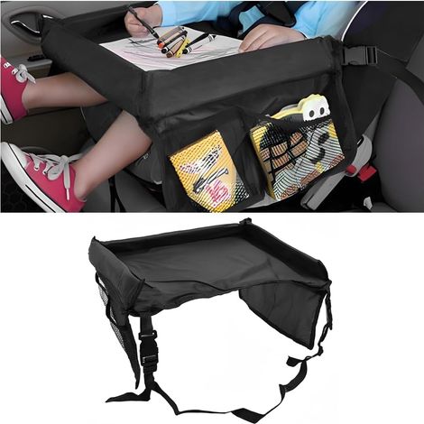 Bureau Lap Pour Siège Voiture, Plateau Siège Voitures Pour Enfants, Plateau De Voyage Enfant Voitures Avec Grande Espace Sac Rangement Accessoires Voiture De Voyage Polyvalent(Noir) (1/5)