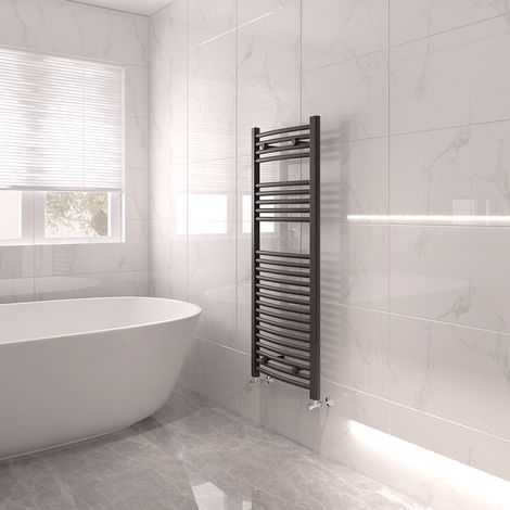Bathroom Mordern Heated Towel Rail Radiator Central Heating Ladder Warmer 1200x450mm Anthracite Curved