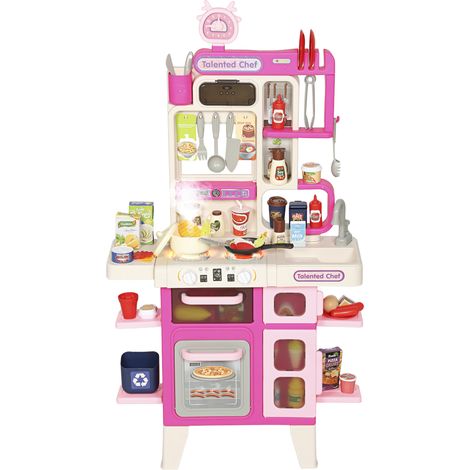 Cocina de Juguete con Luces Sonido Accesorios Fregadero Utensilios Alimentos Falsos para Niños a Partir de 3 Años Rosa (1/5)