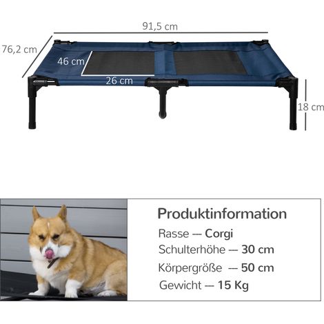 Lit d'extérieur surélevé PawHut pour chiens de grande taille, lit rafraîchissant pour animaux de compagnie/chats avec structure en métal et maille lavable, idéal pour le jardin et le camping, 92 x 76 (1/5)