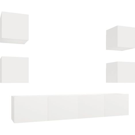Conjunto de muebles mueble aparador TV televisión salón dormitorio salón 6 piezas blanco madera contrachapada 020025013 (1/5)