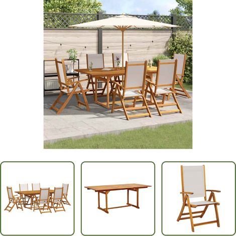 vidaXL Bois d'acacia - Ensemble à Manger de jardin 7pcs bois d'acacia solide textilène (1/5)
