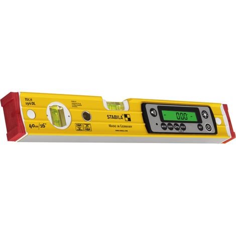 Stabila Digital Spirit Level TECH 196 DL, 40 cm, Waterproof IP67, Dustproof, Calibration-Free with Dual Digital Displays, Multiple Measurement Modes (°, %, mm/m, in/ft), Includes Carrying Case
