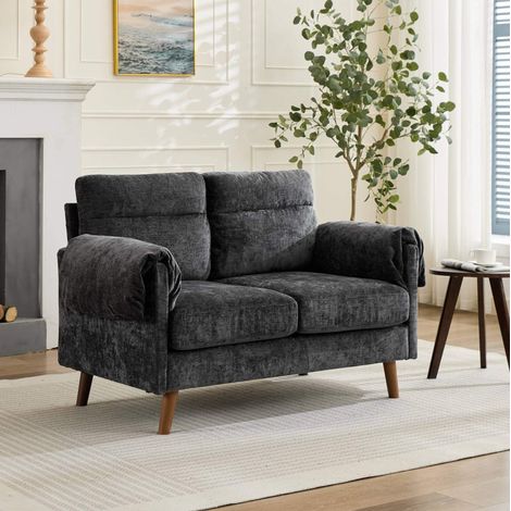 2-Sitzer-Chenille-Sofa Schwarz 124 × 70 × 85 cm für kleine Räume – MEUBLIV (1/5)