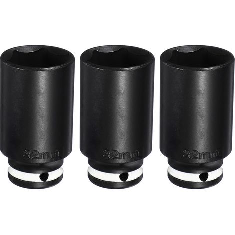 3Pcs Douille À Choc 1/2" Entraînement 32mm 3" Long Blanc Noir (1/5)