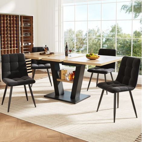 table repas extensible 4 chaises MDF noir naturel OKMYHOME (1/5)
