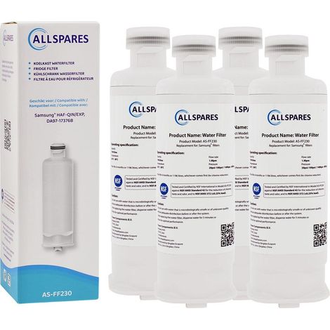 Filtro de agua AllSpares para refrigeradores (4 unidades) compatible con Samsung DA97-17376B (1/5)