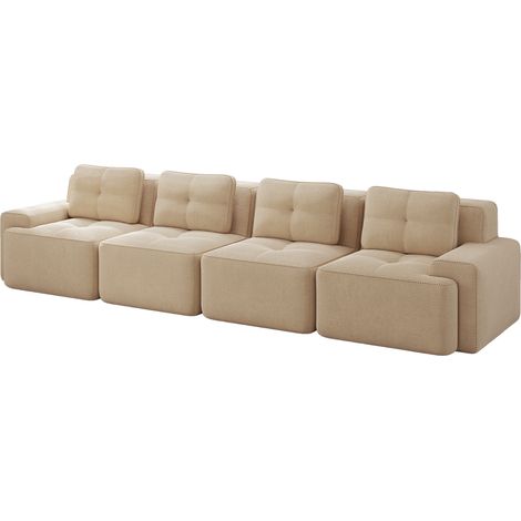 Sofá modular de 4 plazas en pana beige, sin montaje, diseño bajo y antideslizante (1/5)