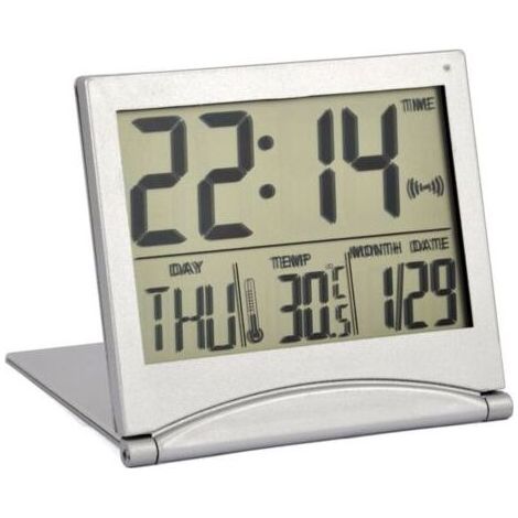 Horloge de Bureau Argent – \u200b\u200bÉcran LCD Numérique – Fonction Alarme et Snooze (1/4)