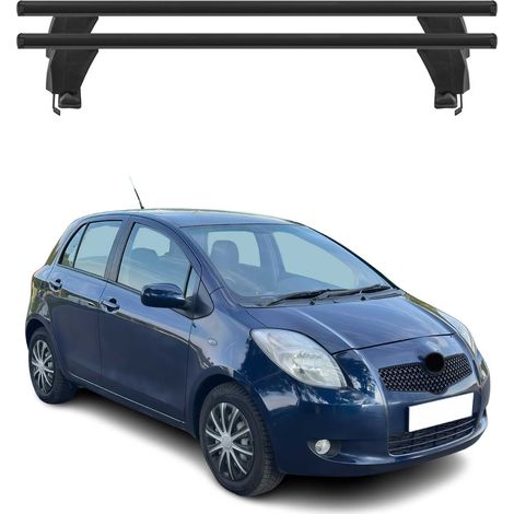 OMAC Barres de toit transversales en aluminium pour Toyota Yaris II 2006-2011 – Antivol – Rainure en T – Testées City Crash – Charge Max 50 kg Noir (1/4)