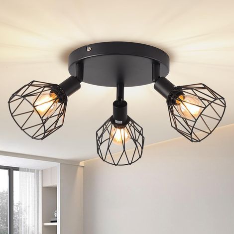 Plafoniera da cucina, applique da parete nera in stile industriale - faretto orientabile, lampada a sospensione con gabbia in metallo e attacco E14 (1/5)
