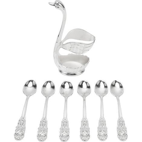 Ensemble de 6 Cuillères à Dessert avec Support Cygne Métallique - Organisateur pour Cuillères à Café et Gâteaux (1/5)