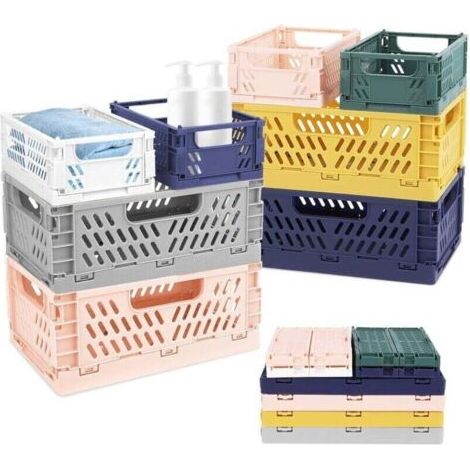 Set di 8 contenitori pieghevoli in plastica: 4 grandi cestini pieghevoli e 4 piccoli contenitori in plastica, contenitori pieghevoli in plastica con maniglie per cucina, camera da letto, ufficio