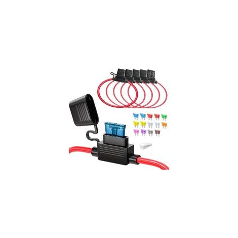 5pcs 16AWG Porte-fusibles Moyen Lame Enfichable Etanche avec Fil, DC 32V 20A Add-A-Circuit pour Camion Voiture, avec 6 pièces de Fusible à Lame Standard et 1 pièce de Extracteur de Fusible (1/5)