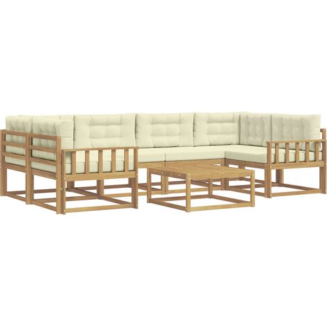 Conjunto de sofás de exterior con cojín 5 pcs Blanco y Crema vidaXL (1/5)