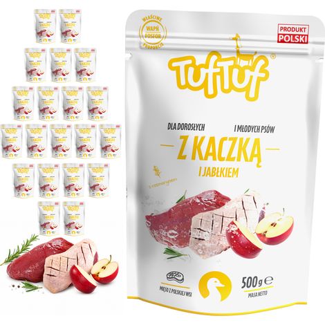 Comida húmeda para perros TufTuf, pato con manzana, sobre de 20 x 500 g, carne en conserva. (1/3)