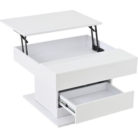 GagaTable basse relevable pivotante 70 x 70 cm, blanc (1/5)