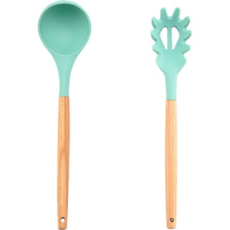 Ustensiles De Cuisine - Ensemble Bois Et Silicone - Résistant À La Chaleur Et Anti-Rayures - Pour Casseroles Et Poêles - Lot De 2 (1/5)