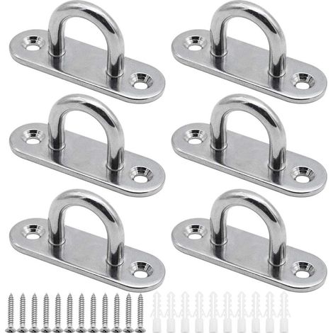 Juego de 6 ganchos, acero inoxidable 304, 6 mm, color plata, fijación marina, para veleros, kayaks y yates. (1/5)