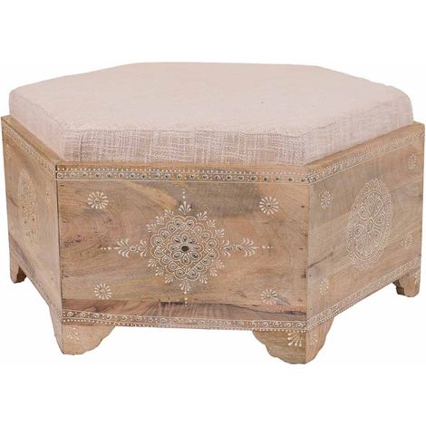 Banqueta de madera pintado artesanal y con cojin marrón 70x60x29