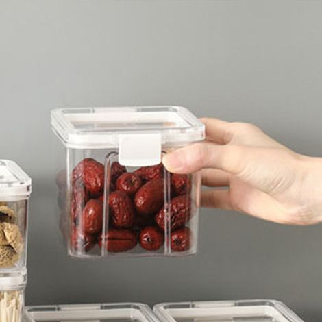 Mini boîte de conservation carrée en plastique, boîte de conservation pour aliments de cuisine, bocal transparent pour fruits secs et en-cas avec couvercle hermétique (1/5)