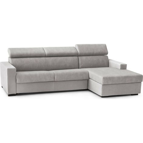 Talamo Italia Divano Letto Alceste, Divano ad angolo, 100% Made in Italy, Sofà con apertura girevole, con Penisola contenitore Destra, con Braccioli slim, Cm 260x95h85, Grigio, con imballo rinforzato