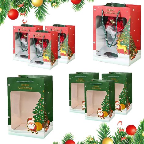 CCYKXA Set of 8 gift boxes with transparent window - Paper Christmas bags with handle - For packaging banquet gifts, sweets, biscuits (1/5)