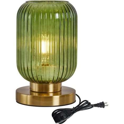 Lampe de table sphérique en verre style moderne du milieu du siècle – Lampe citrouille verte à intensité variable (verre côtelé) (1/5)