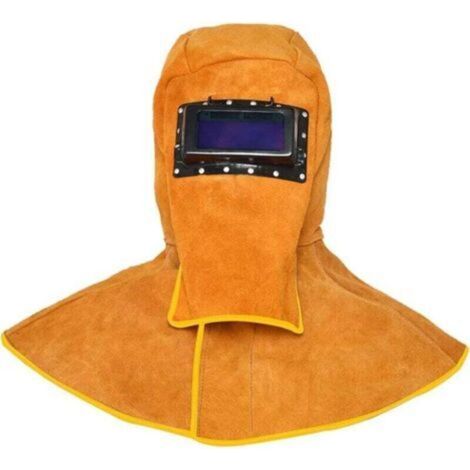 Casque de soudage à capuchon de soudeur en cuir de vachette avec équipement de protection pour le cou et les épaules, capuchons de soudage Casque de soudage avec filtre à assombrissement automa (1/4)