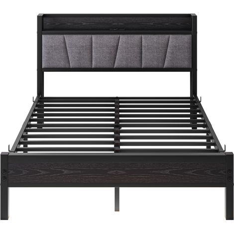 Struttura letto 140x190 cm in metallo e MDF nero con LED, USB e presa (1/5)
