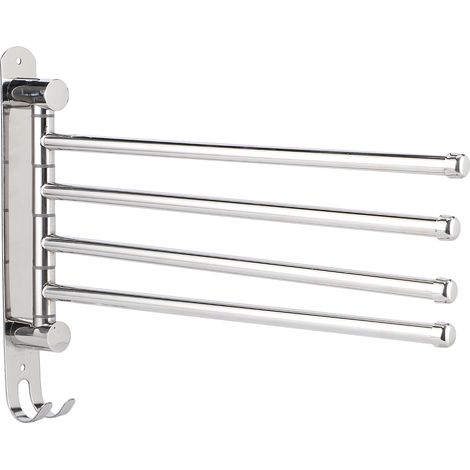 Porte-serviettes mural rotatif 180° en acier inoxydable avec 4 barres pour salle de bain et WC (1/4)