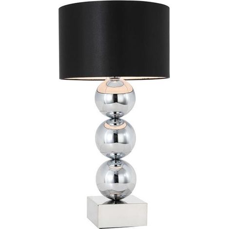 Lampe à poser globe design 3 sphères en métal socle chromé et abat-jour noir satiné E27 80 cm - PANGIVO (1/5)