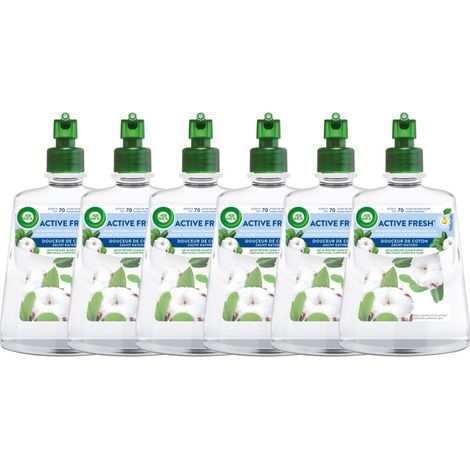 AIR WICK DÉSODORISANT MAISON SPRAY AUTOMATIQUE SANS GAZ ACTIVE FRESH - PARFUM FRAÎCHEUR DE COTON - LOT DE 6