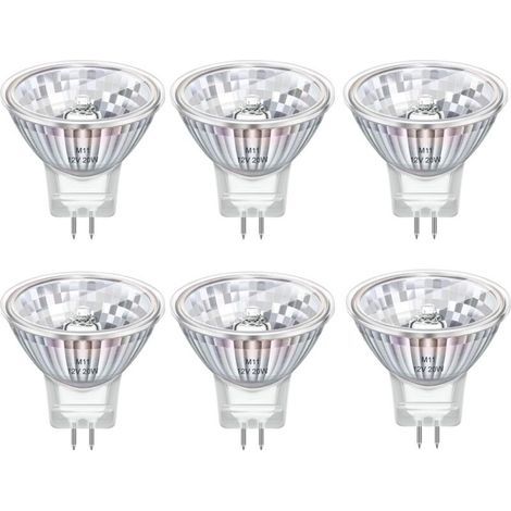 Ampoules MR11 GU4 à Réflecteur à Spot 20W 12 V, Dimmable Blanc Chaud 2800K, Avec Couvercle En Verre, Diamètre 34mm, Base 2 Broches, pour Eclairage D'armoire, Luminaires Encastrés, Lot de 6 (1/4)