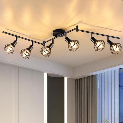 Plafonnier Industriel Spots, Avec Douille E14 Spots de Plafond, Plafonnier 6 Spots LED Orientable pour Interieur Cuisine Chambre Salon Couloir Galerie Max 30W(Sans Ampoule) (1/5)