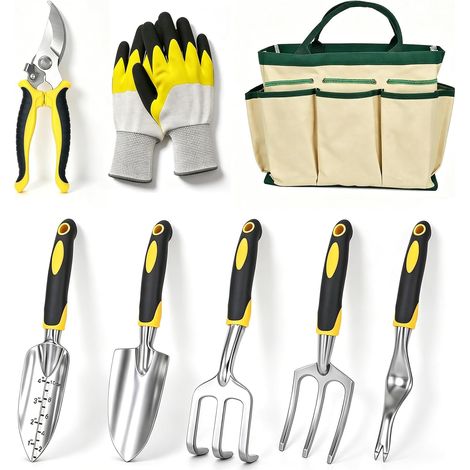 8-Piece Stainless Steel Garden Tool Set, Pruning Shears and Trowel  Non-slip Handle, Storage Bag, Gloves, Rakes and Weeder for Planting, Flower Care and Vegetable Garden (1/5)