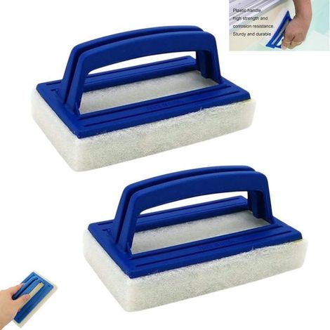 Confezione da 2 spazzole per piscina, spazzola per pareti piscina, spugna in nylon rinforzato, blu, detergente per piastrelle del bagno e vasca da bagno (1/5)