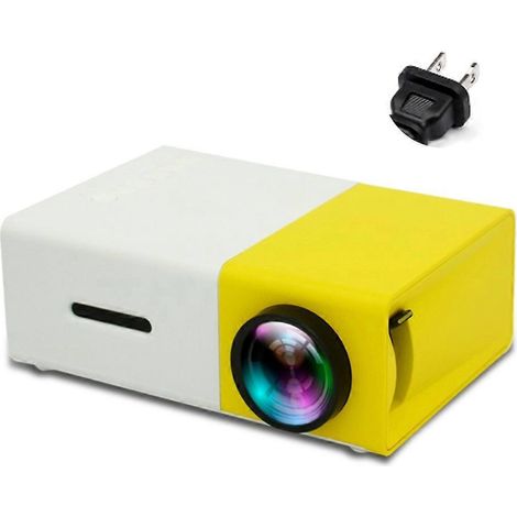 800 Lumen, 80-Zoll-Leinwand, tragbarer Mini-Filmprojektor (1080p), US-Stecker, gelb-weiß