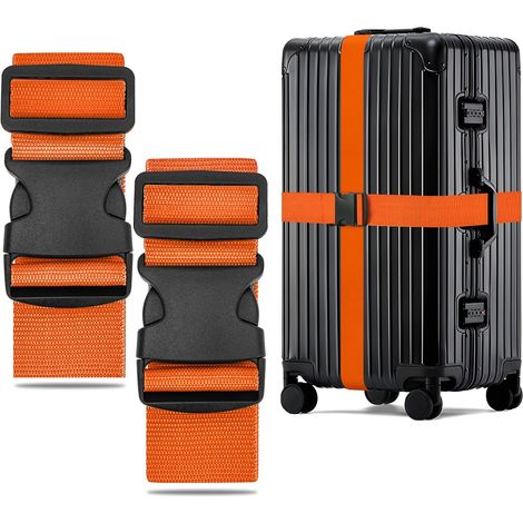 Sangle de Bagage, 2 Pièces, Réglable de 130 à 250cm, Orange (1/5)