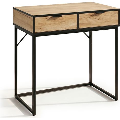 Konsolentisch Loft-Stil ELANO 2 Schubladen 80 cm Craft Eiche Schwarze Beine