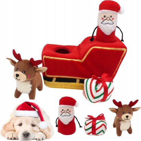 Weihnachtsschlitten des Weihnachtsmanns. Interaktives Nerz-Hundespielzeug für die Feiertage. (1/5)