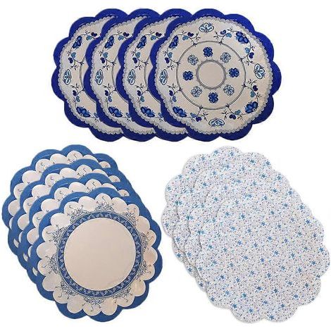 Lot de 12 assiettes à gâteaux décoratives en porcelaine bleue et blanche, en forme de fleur, de style chinois, pour apéritifs et réceptions de mariage.-1818cm (1/3)