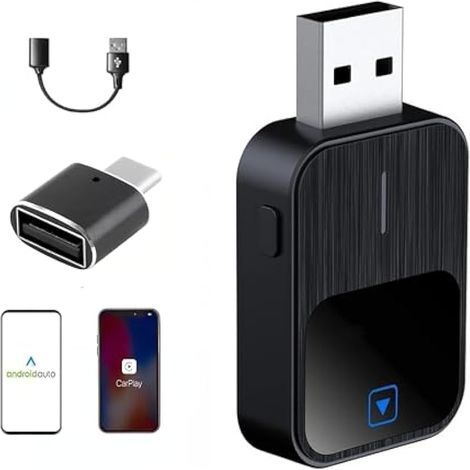 2 en 1 Adaptateur CarPlay sans Fil -Compatible avec IPhone et Android Auto sans Fil, USB/Type-C, Mini-Stable sans Délai, Plug and Play, iOS 10+ et Véhicules Compatibles CarPlay (1/5)