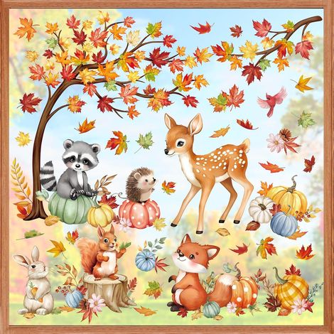 Stickers Fenetre Automne Animaux Forêt Enfants Arbre Vitre Sticker (1/5)