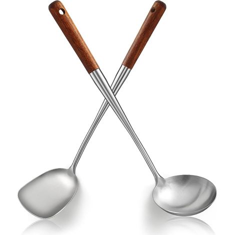 42,5 cm lange Wok-Wender, Küchenutensilien aus Edelstahl mit isolierten Griffen, hochwertige Löffel, Wok-Zubehör (1/5)