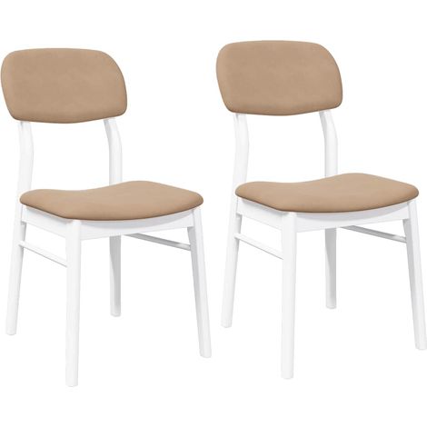 Lot de 2 Chaises à manger，Chaise de cuisine coussins blanc bois massif caoutchouc CFW44874 (1/5)